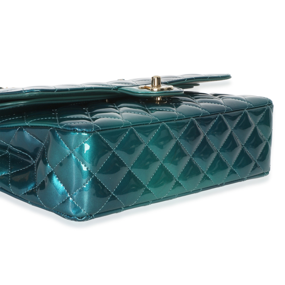 Chanel Green Blue Shaded Quilted Patent Medium Classic Double Flap Bag - Picture 8 of 8
